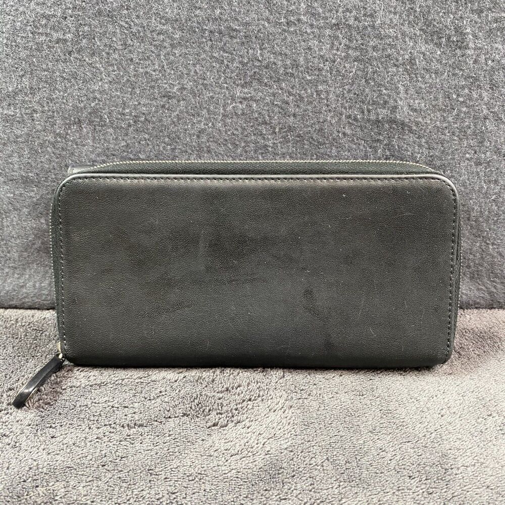 Vintage Coach Legacy Black Leather Trifold Checkbook Wallet Silver Zip Organizer - Picture 9 of 12